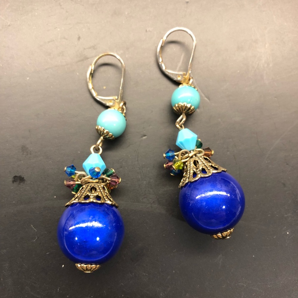 Gorgeous blue aquamarine green vintage earrings